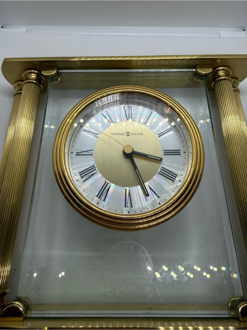 Howard Miller Gold Glass Mantel Clock - Classic Roman Dial
